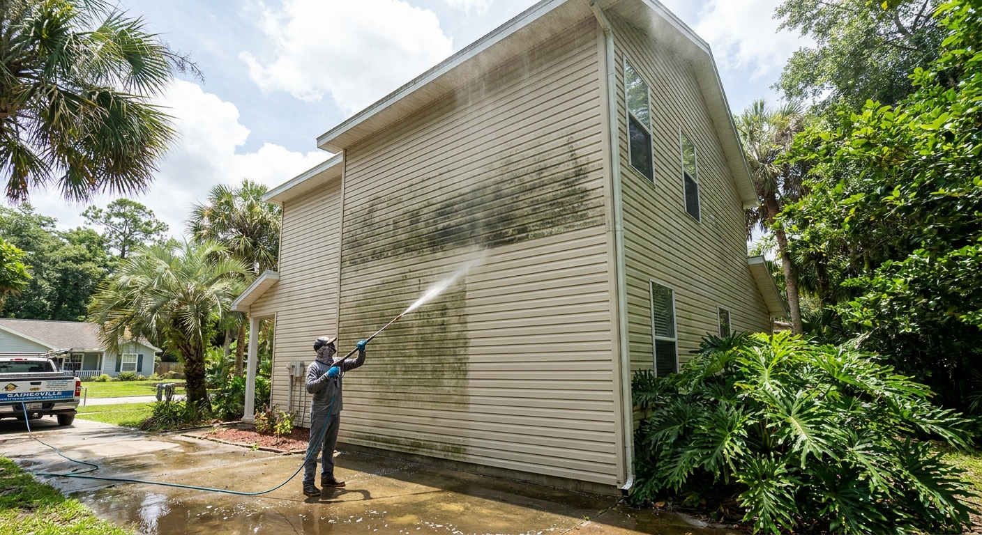 Pressure washing removes mold from Florida siding effectively