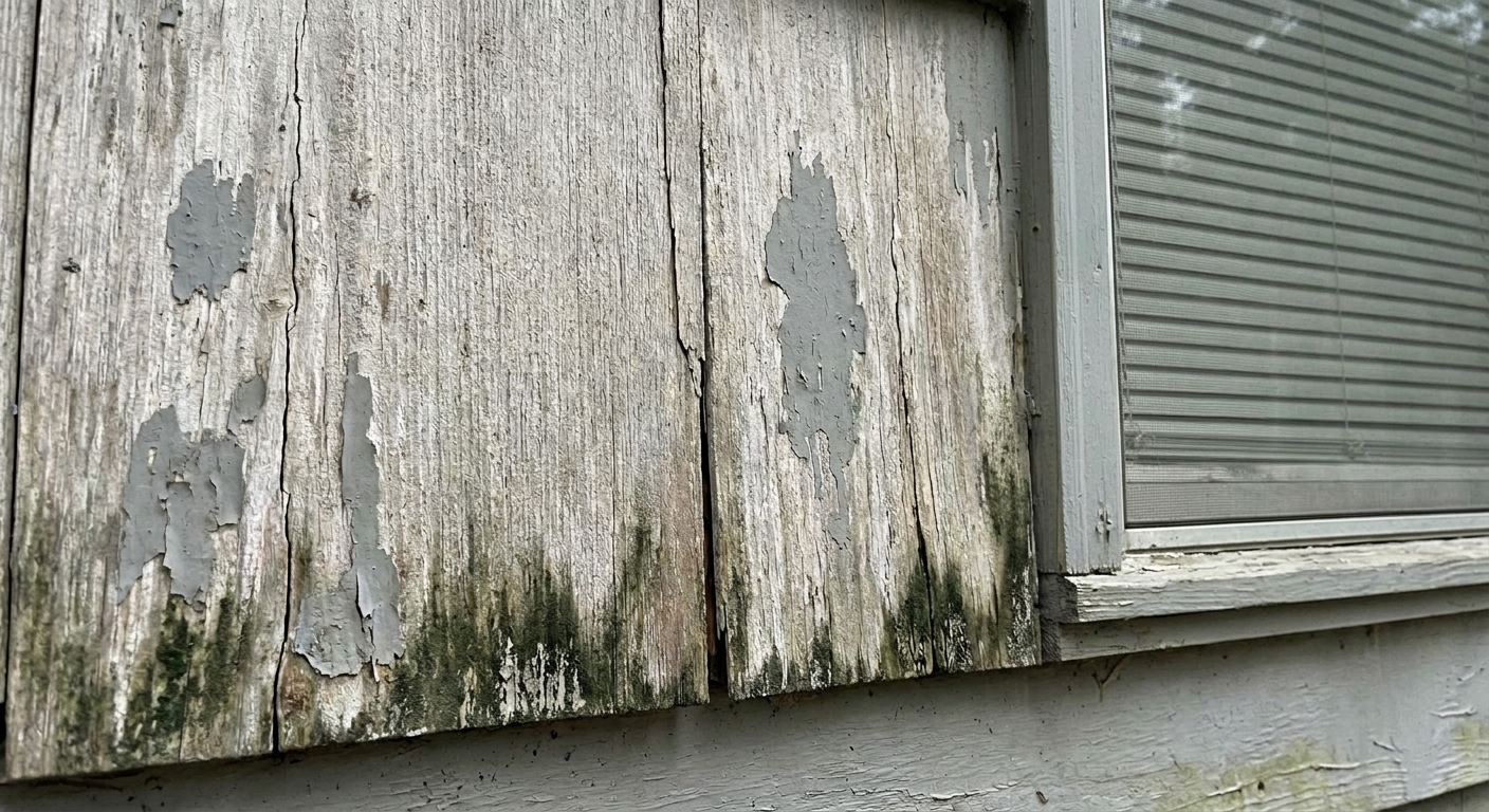 Damaged siding in Gainesville showing signs of rot and water damage