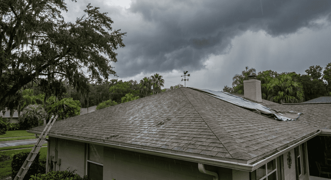 Gainesville roof prepared for storm season with reinforced shingles and clear gutters